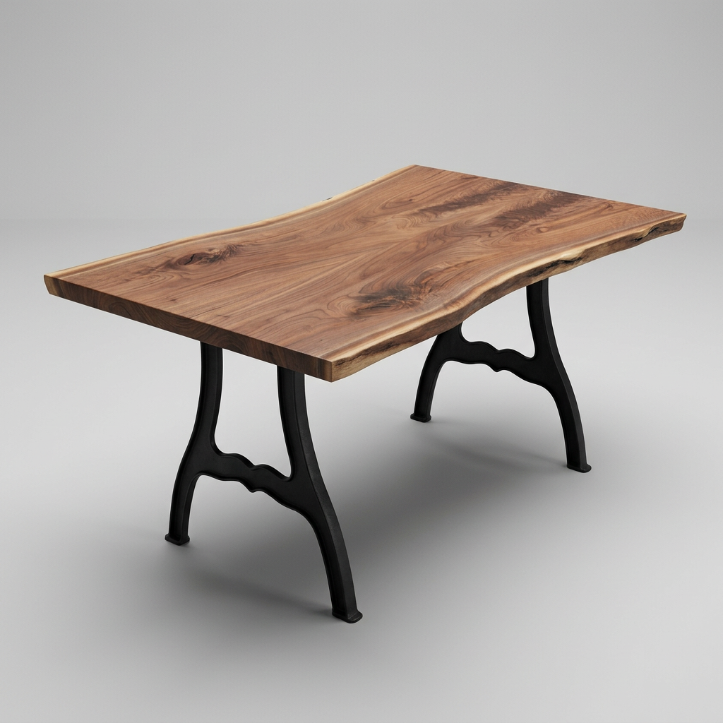 Amish Walnut book-match 38" - 48" wide x 57" long x 2" thick Live Edge Slab shown on New York cast iron base (base sold separately)