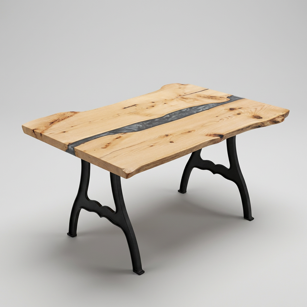 Amish Oak 38" - 44" wide x 60" long x 1 ½" thick Live Edge Slab shown on New York cast iron base (base sold separately)