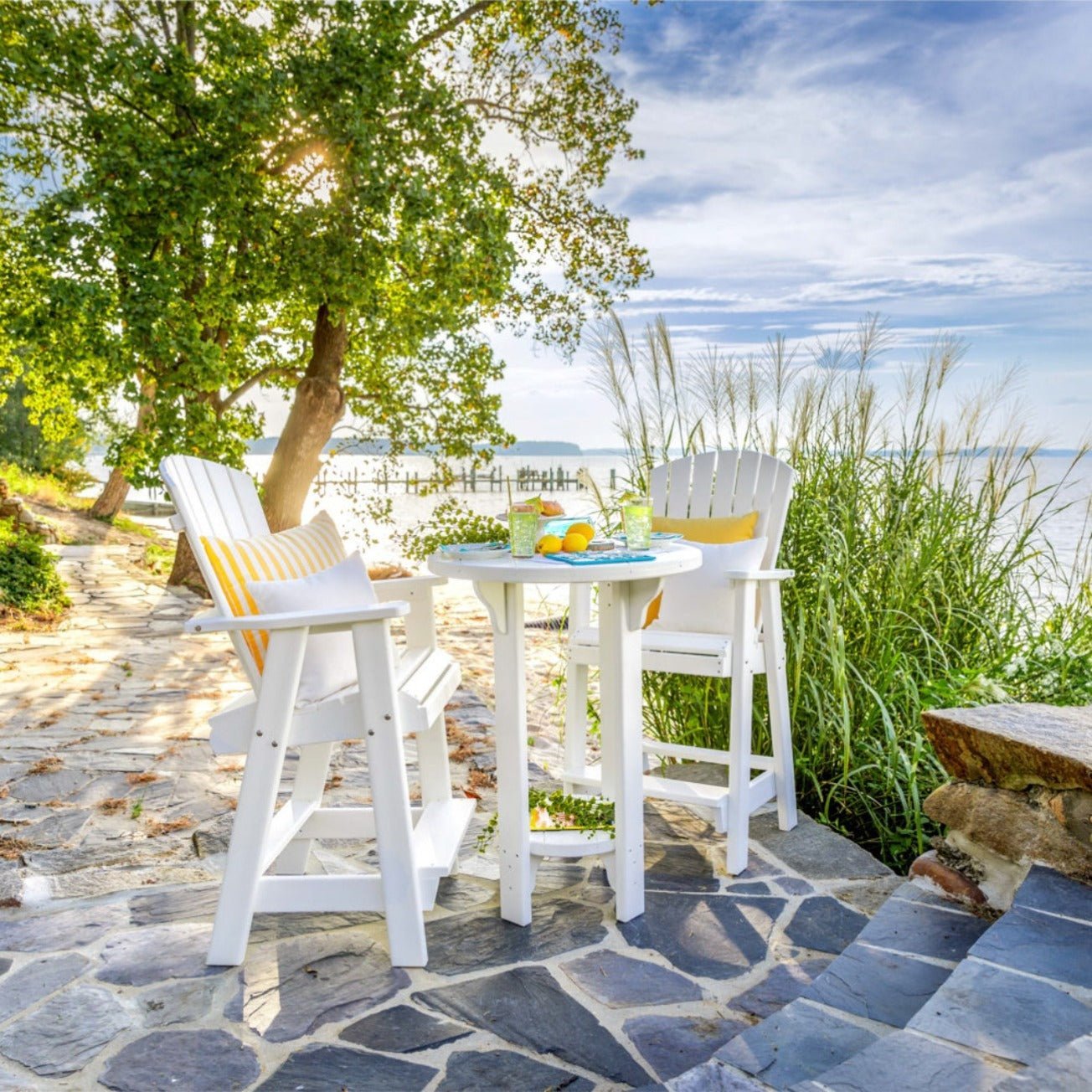 30" Round Amish 3pc Patio Adirondack Bar Height Set - Customizable - snyders.furniture