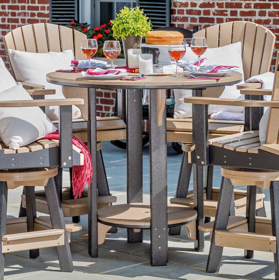 high top patio tables with umbrella hole Emma + Oliver Commercial Grade 35.25" RD Sky BL Indoor-Outdoor Steel Table-Umbrella Blue S tylish Design Amish Poly 42" Round Swivel