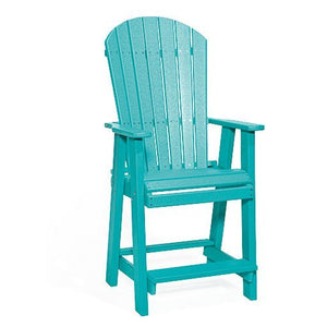 Aruba blue poly counter height Adirondack chair with fan back, flat arms and footrest on a white background