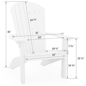 Dimension diagram of the Adirondack chair: 41 inch height, 31 inch arm width and 22 and a half inch depth