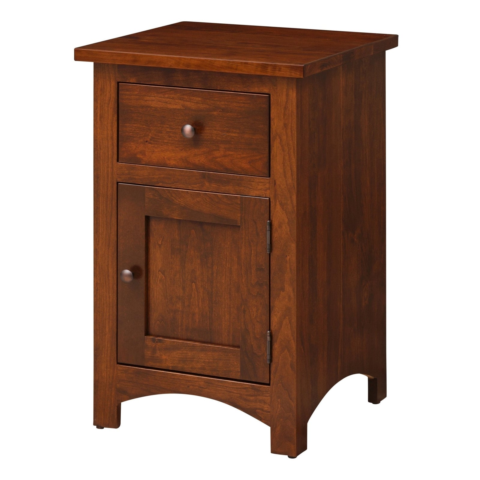 Amish Avondale 1 Drawer 1 Door Nightstand shown in the bedroom of a traditional colonial home