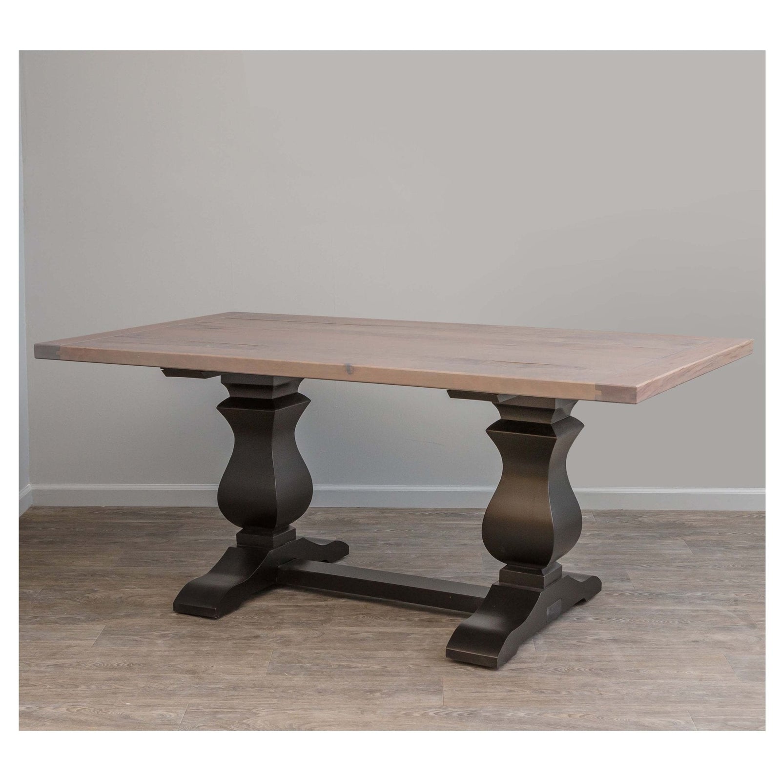 Amish Calistoga Dining Trestle Table shown in the dining room of a traditional colonial home