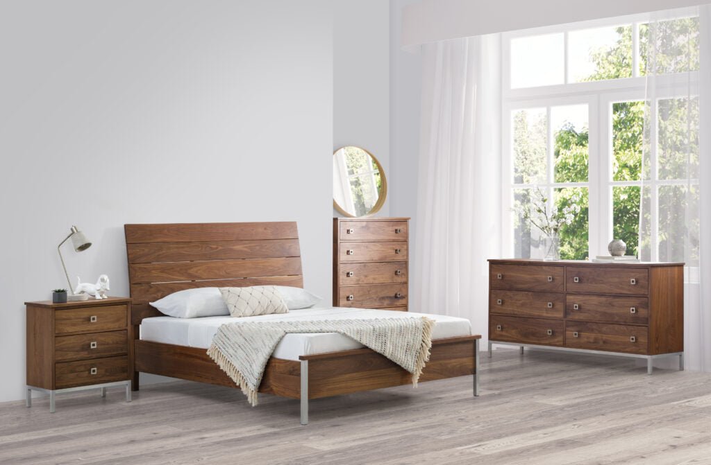 Amish Danish Mid-Century Modern Solid Wood Queen 4pc Bedroom Set - snyders.furniture