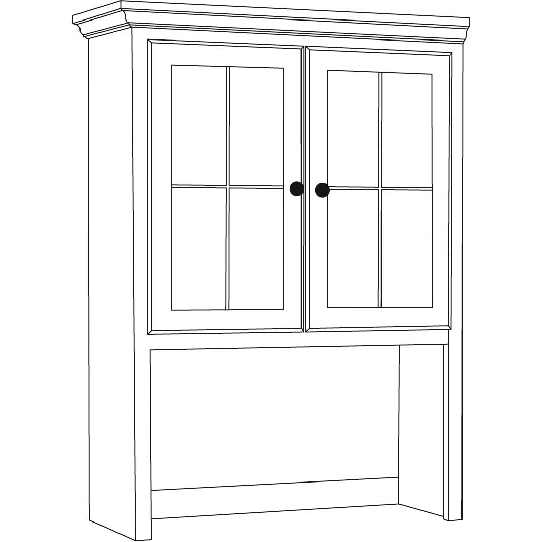 Line drawing of the two-door printer cabinet with raised panel doors, round knobs and a molded plinth base