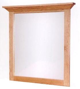 Simple Shaker mirror in light oak with a flat molded top cap and clean rectangular frame