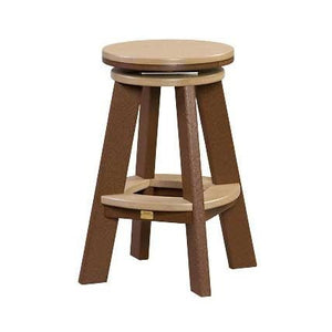 Cedar and brown two-tone poly swivel bar stool with round seat and curved footrest ring