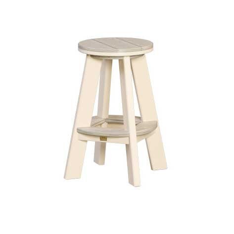 Ivory poly backless bar stool with a weatherwood round seat and curved foot rest