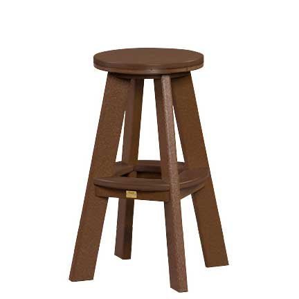 Chestnut brown backless poly bar stool with round seat and four splayed legs