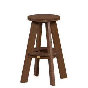 Chestnut brown backless poly bar stool with round seat and four splayed legs