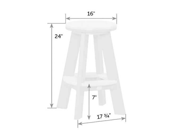 Dimension diagram of the backless bar stool: 16 inch round seat, 24 inch height, 7 inch footrest height