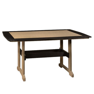 Weatherwood and black rectangular poly dining table with a framed inset top and sled foot trestle base