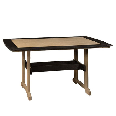 Weatherwood and black rectangular poly dining table with a framed inset top and sled foot trestle base