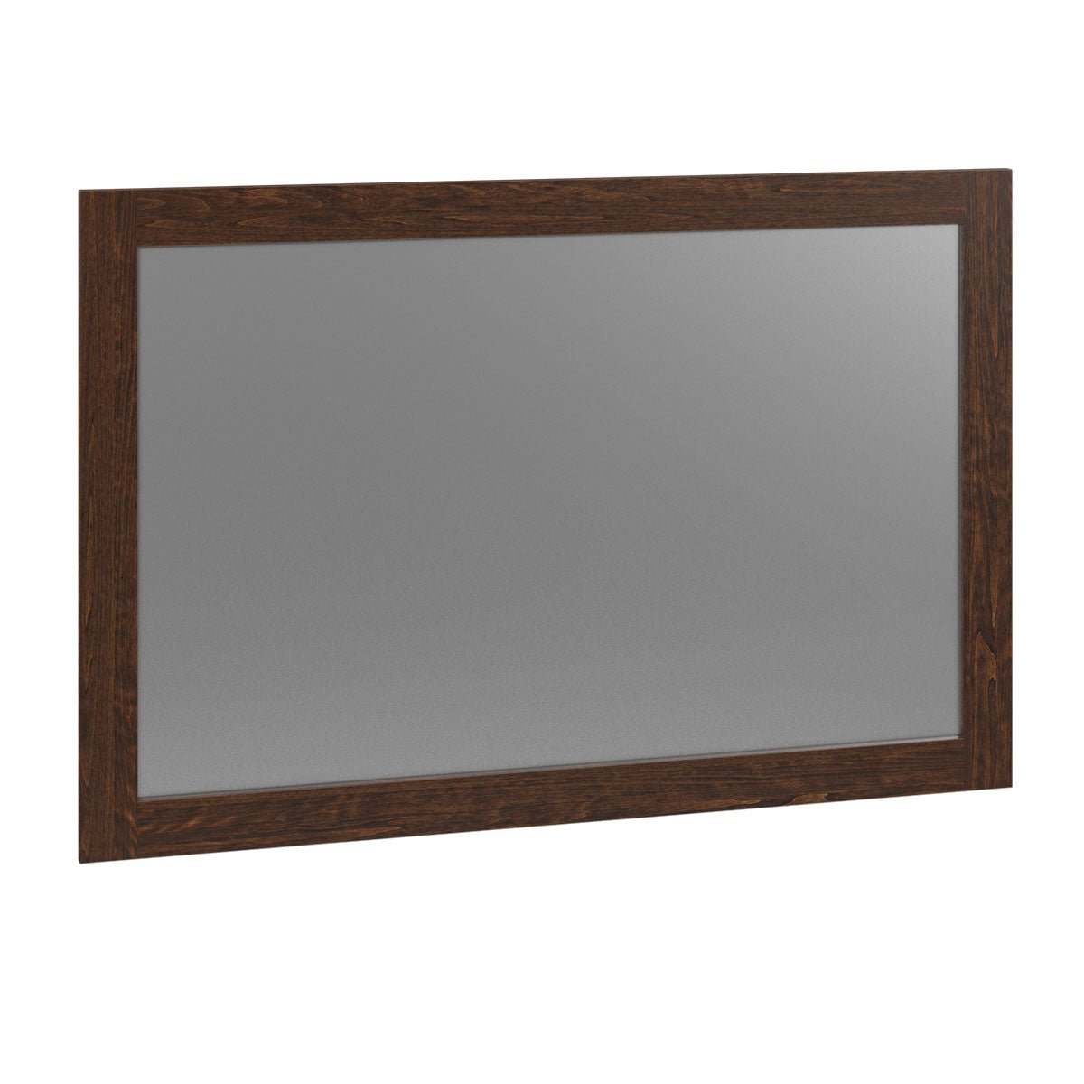 Wall mirror framed in dark brown wood with a simple flat profile on a white background