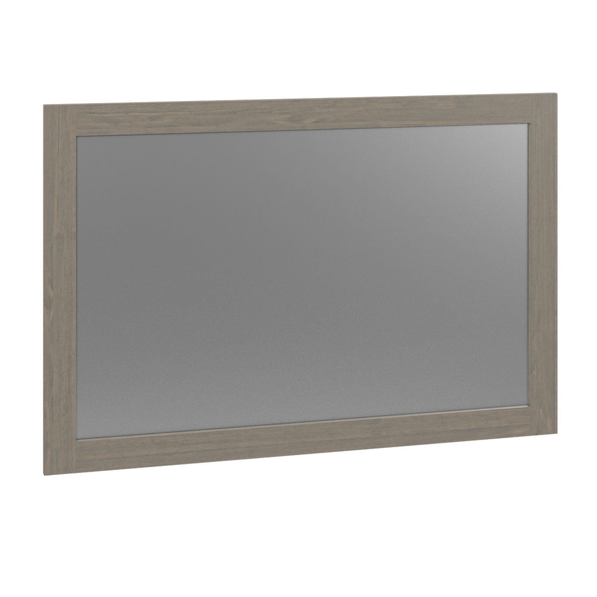 Rectangular dresser mirror with a plain weathered gray wood frame, shown at an angle on white