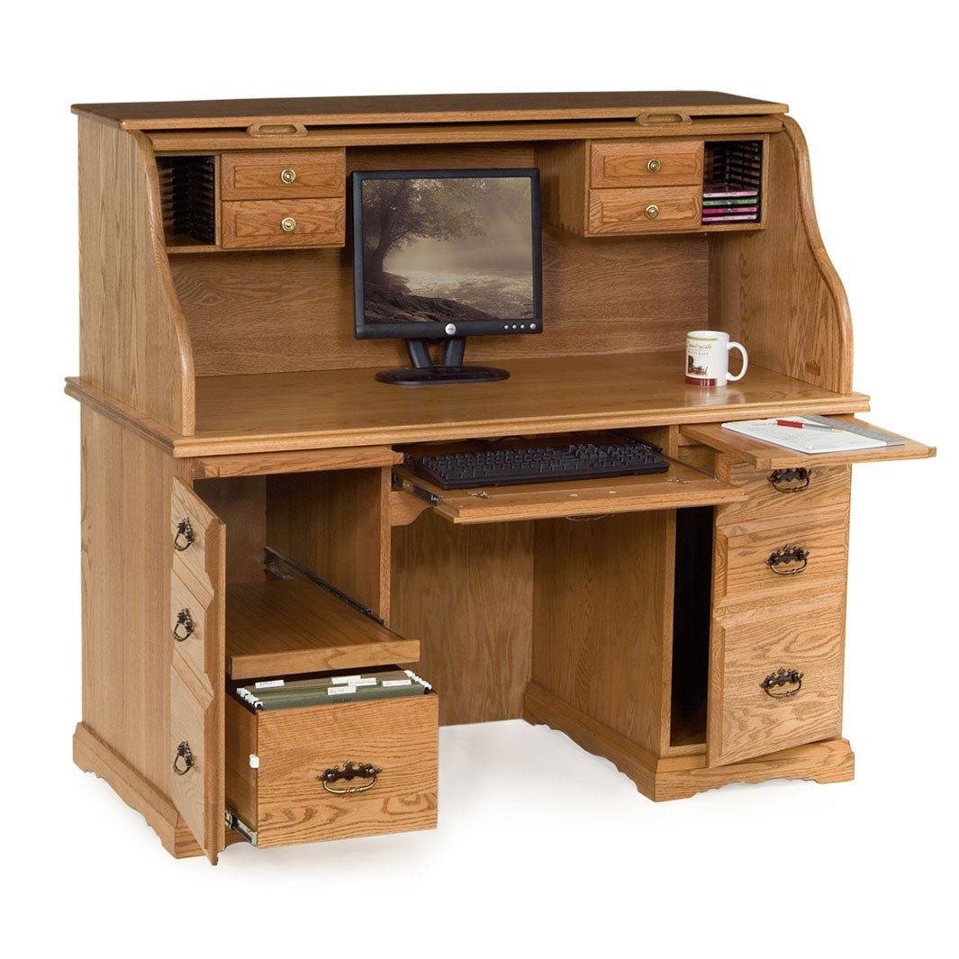 Heritage 55" Roll Top Computer Desk | Amish Home Office | Lancaster PA