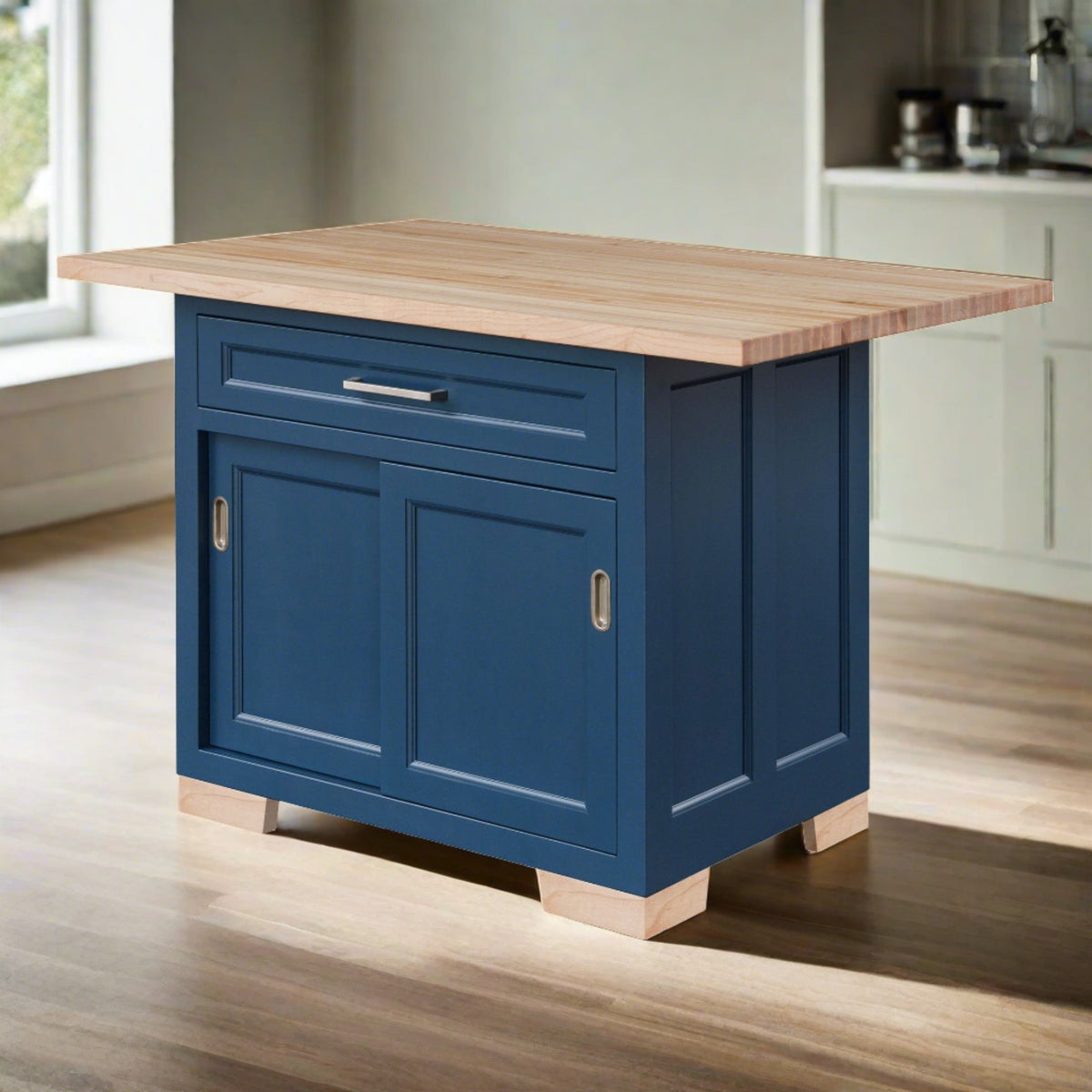 Amish Hudson 52&quot; Small Butcher Block Kitchen Island - Royal Blue - As Shown - snyders.furniture
