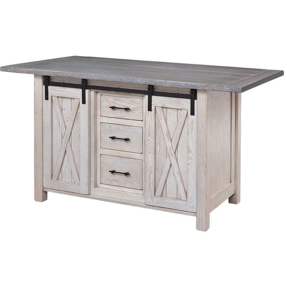 Amish Lahoma 66" Rustic Oak Whitewash Kitchen Island - As Shown - snyders.furniture