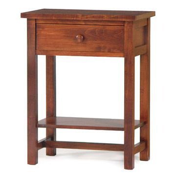 Compact square-leg night table in a dark walnut finish with a single drawer, wood knob and open bottom shelf