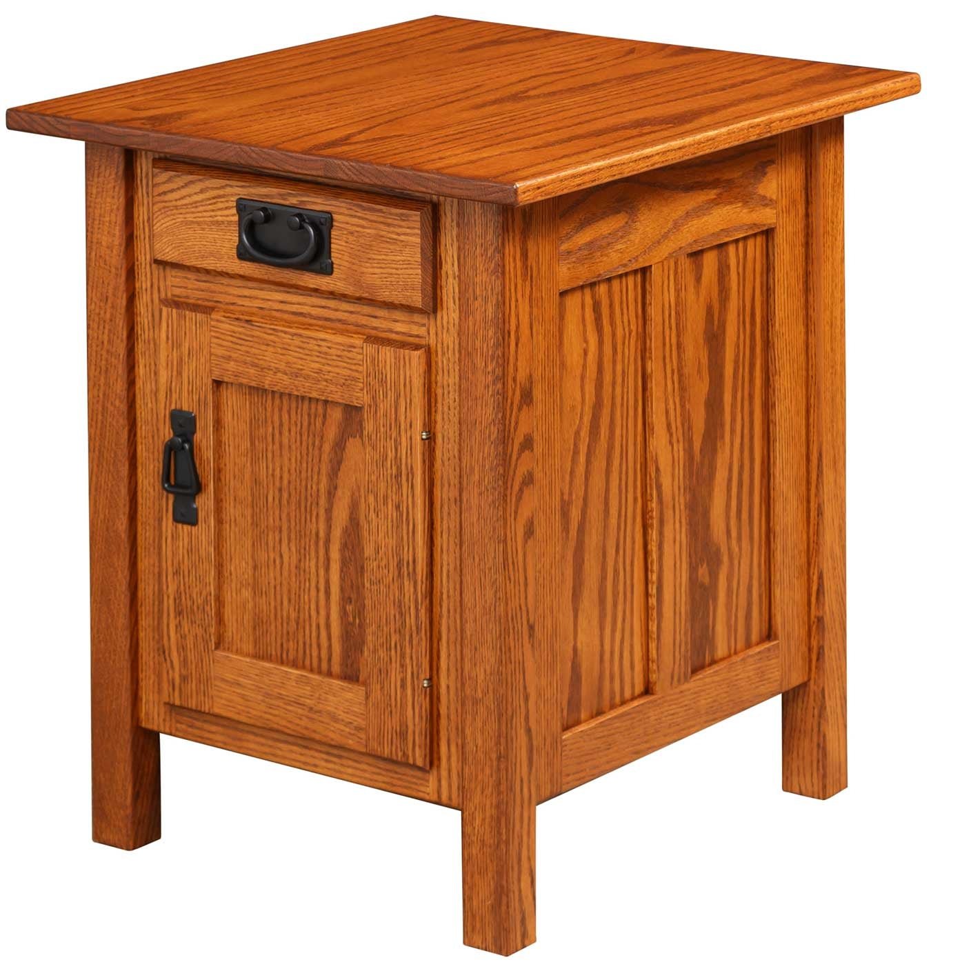 Amish Mission End Table with Door shown in the living room of a traditional colonial home