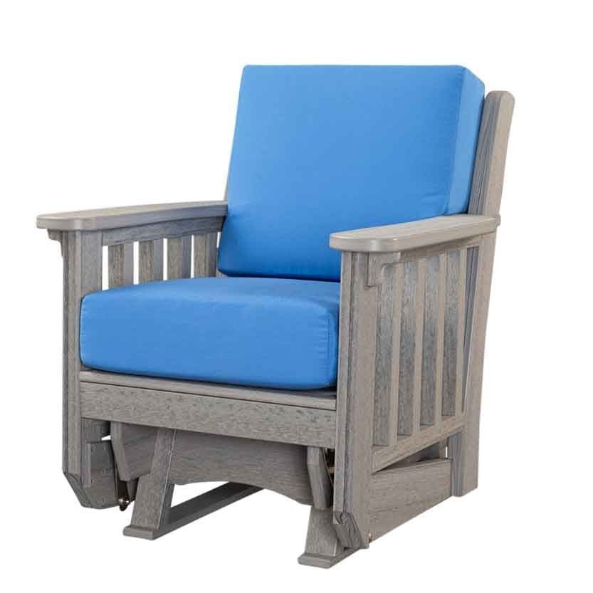 Amish Mission Patio Cushion Glider Chair shown in the back patio of a traditional colonial home