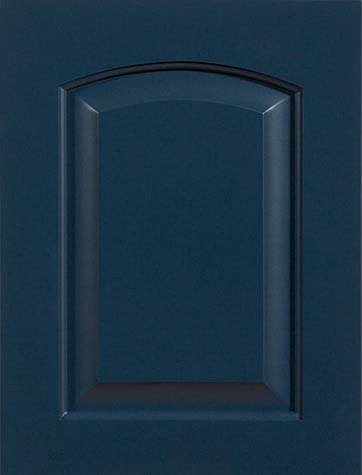 Navy painted oak door sample with an arched raised center panel in a rich deep navy blue