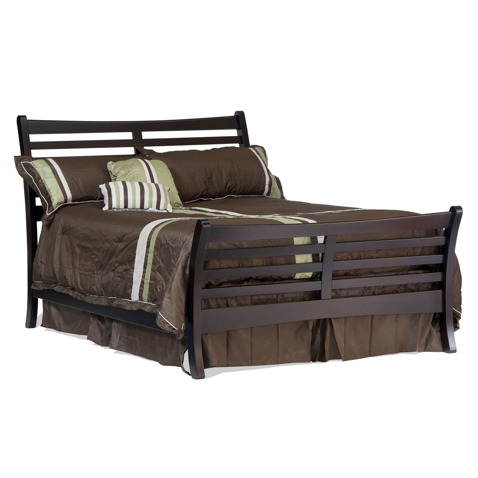 Amish New Transitions Slatted Sleigh Bed shown in the bedroom of a modern farmhouse home