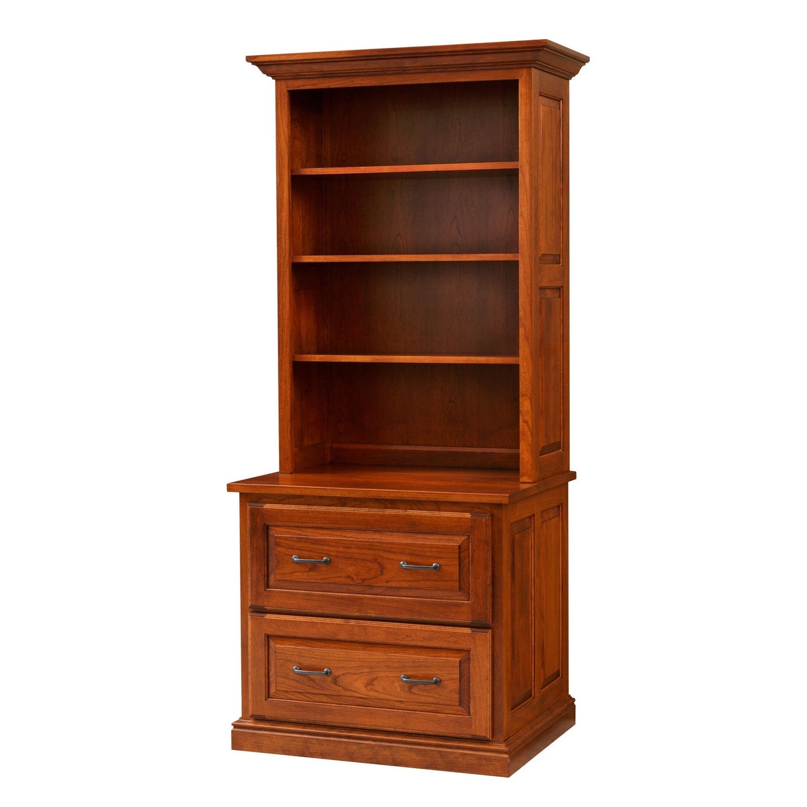 Amish Newburg Traditional Solid Wood Lateral File with Hutch shown in the home office of a modern farmhouse home