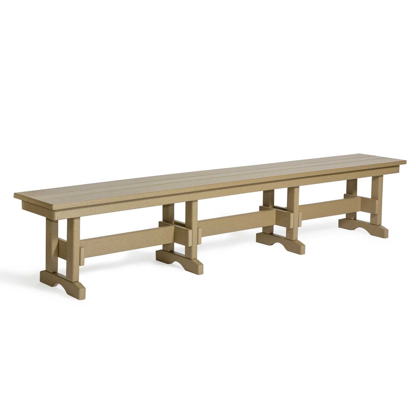 Amish Poly 8' Patio Dining Bench shown in the back patio of a craftsman bungalow home