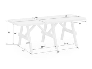 Dimension diagram of the 96 by 44 inch garden table at 30 inches tall with a 16.25 inch lower brace