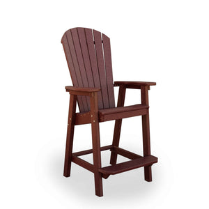Cherry red poly Adirondack bar chair with a tall fan back, arms and a wide footrest bar