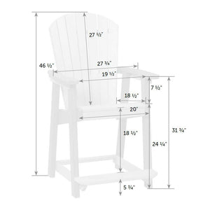 Dimension diagram of the counter chair: 46.5 inches tall overall, 24.25 inch seat height, 20 inch seat width