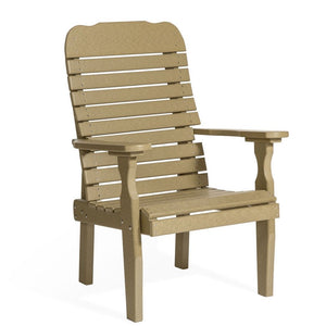 Weatherwood poly patio chair with rolled slat back, contoured slat seat and wide flat arms on a white background