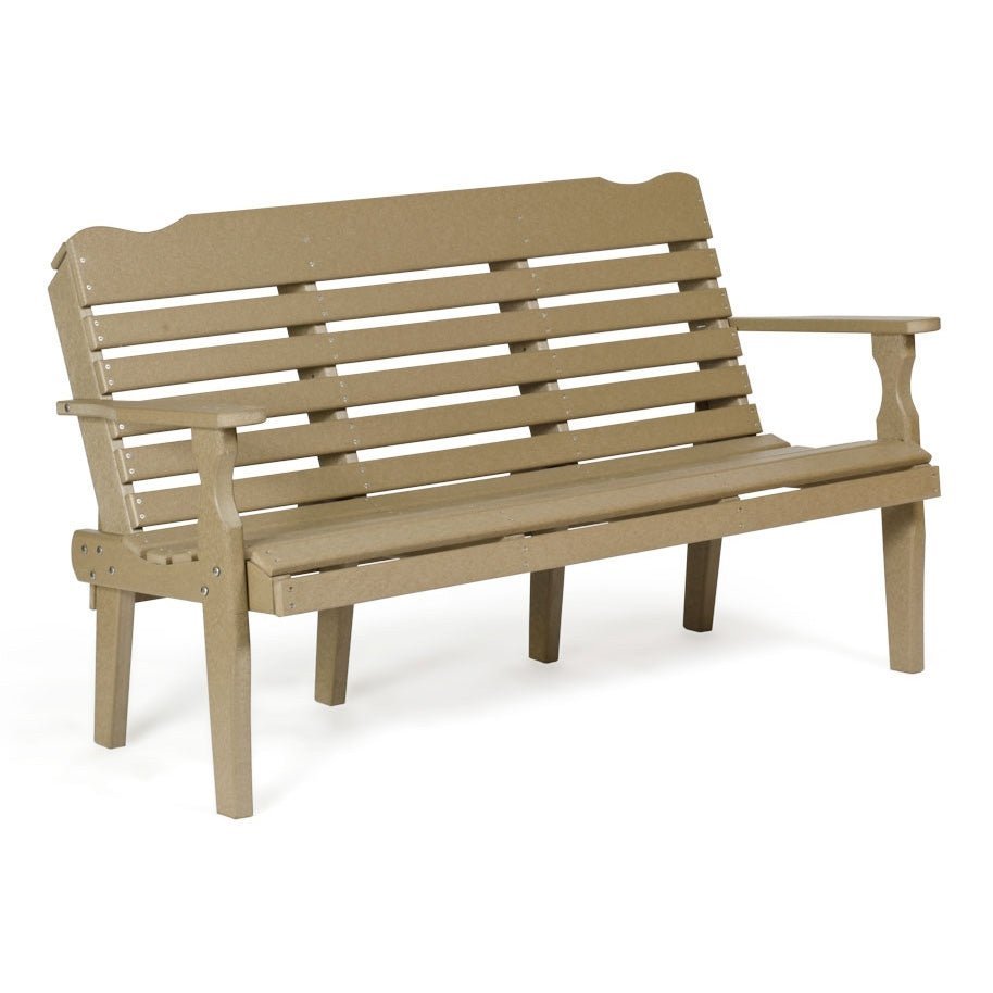 Amish Poly Patio West Chester 5' Bench shown in the back patio of a modern farmhouse home