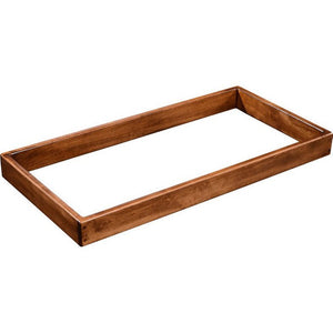 Wooden changing tray converter in a medium walnut finish, an open rectangular frame with low sides