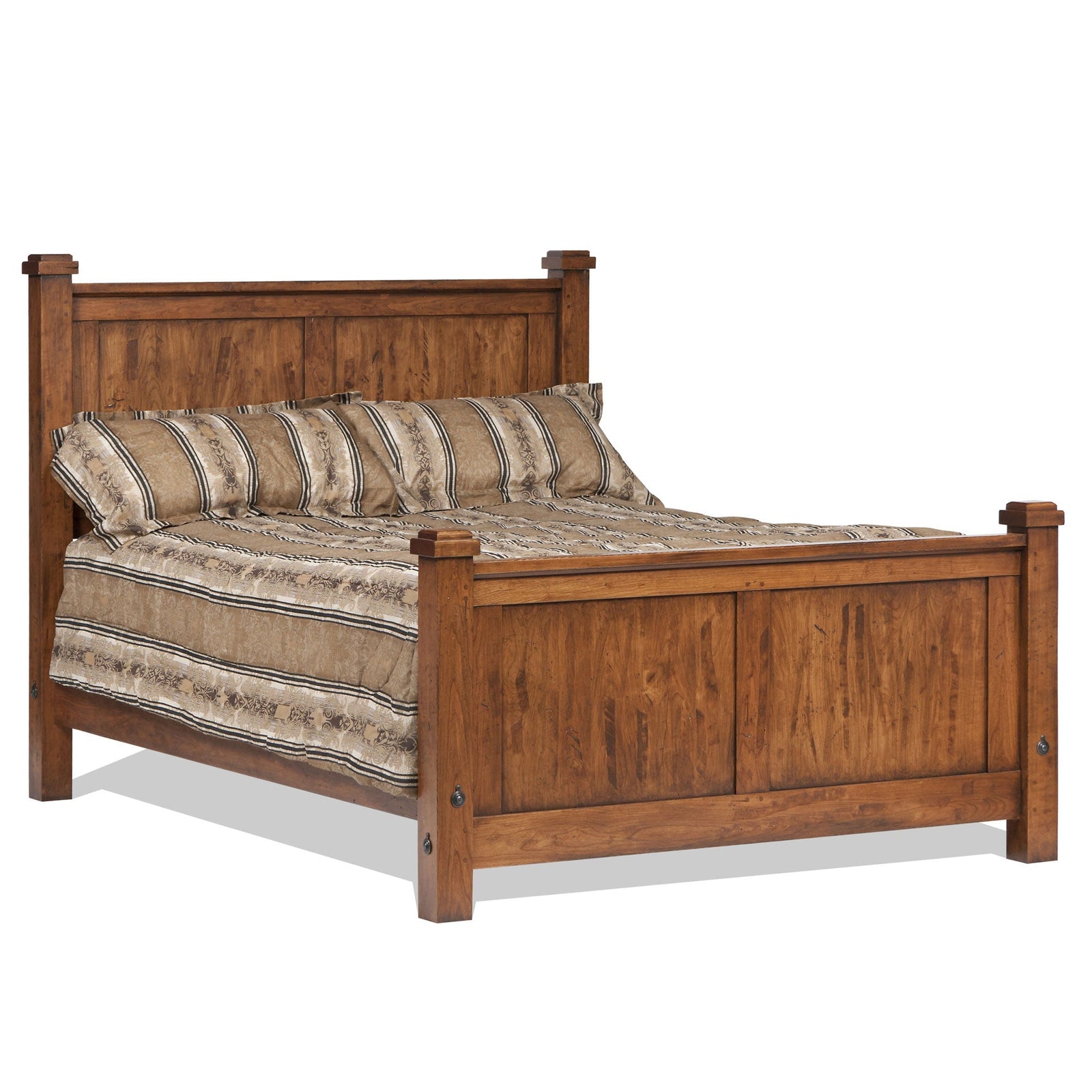 Amish Rustic Wood Telluride Panel Bed shown in the bedroom of a modern farmhouse home