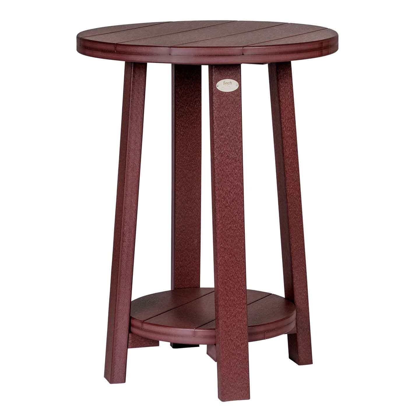 Cherrywood poly round bar height bistro table with slatted top, tapered legs and a round lower shelf