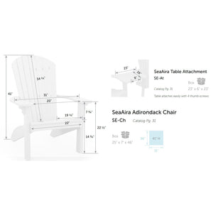 Dimension diagram of the Adirondack settee: 41 inch chair height, 22 inch seat, 31 inch width and 23 inch table attachment