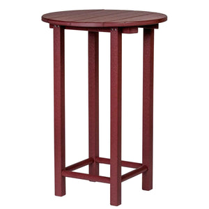 Cherrywood poly round bar height side table with slatted top, four square legs and lower stretcher bars