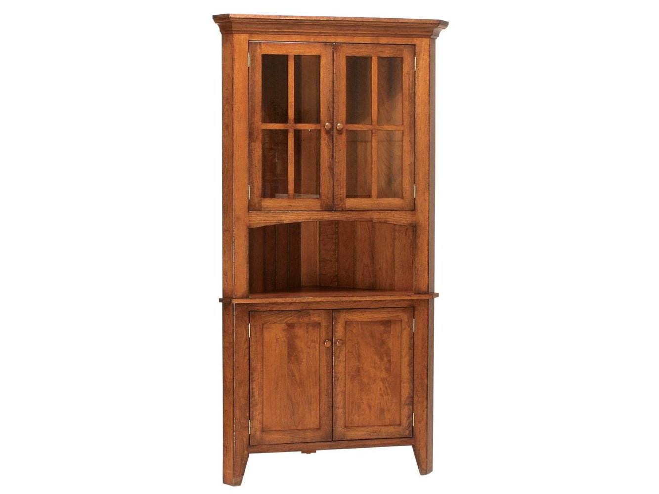 Amish Solid Wood Biltmore China Corner Hutch shown in the dining room of a traditional colonial home