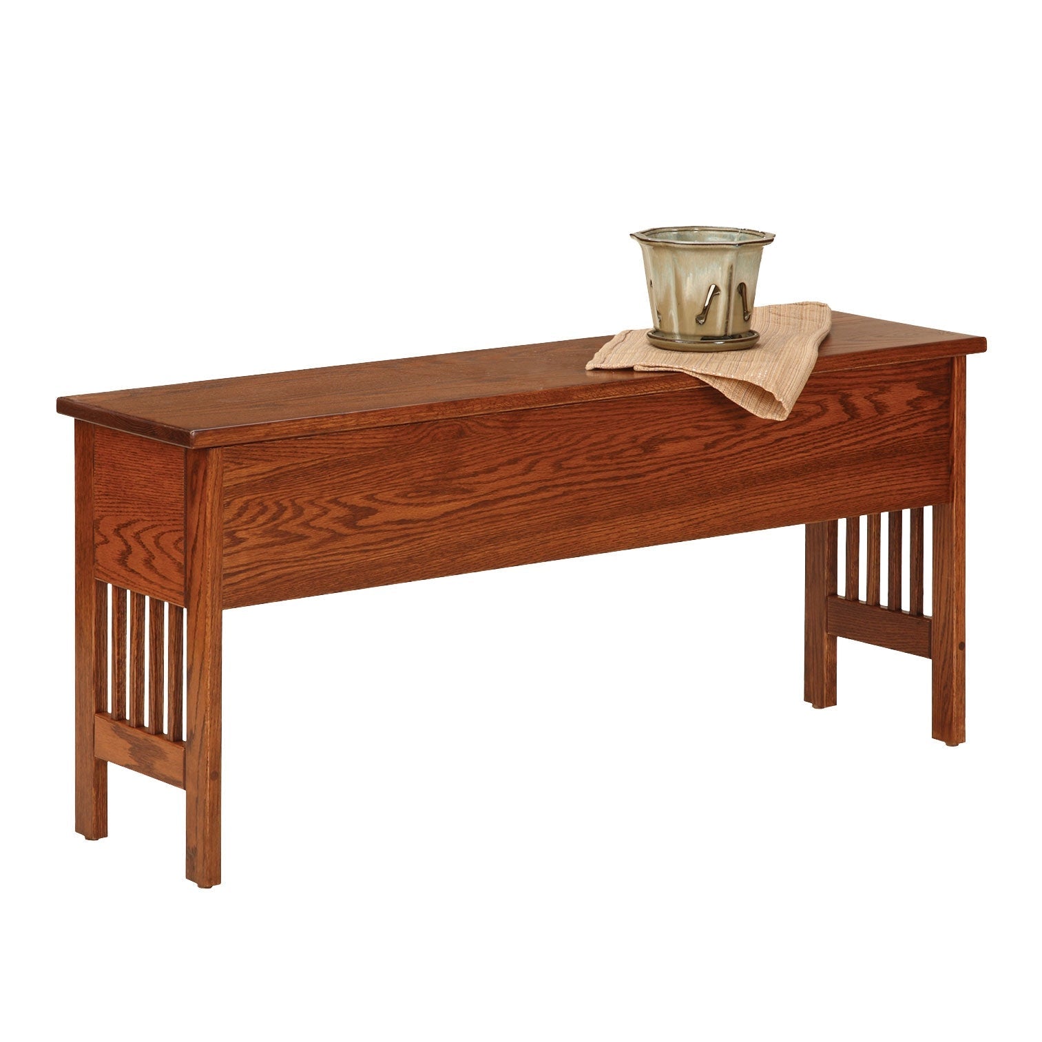 Amish Solid Wood Mission Storage Bench shown in the living room of a transitional home