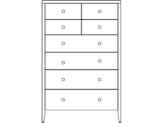 Line drawing of the eight-drawer chest showing four small top drawers over four wide drawers