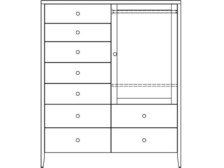 Line drawing of the gentleman's chest with seven side drawers, a hanging cabinet and two base drawers