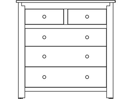 Line drawing of the Poughkeepsie five-drawer chest with two small top drawers above three full-width drawers and knob pulls