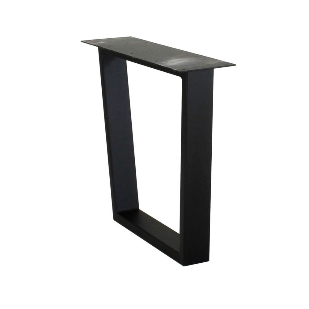 Black powder-coated U-shaped steel bench base with a flat mounting plate, shown alone on a white background