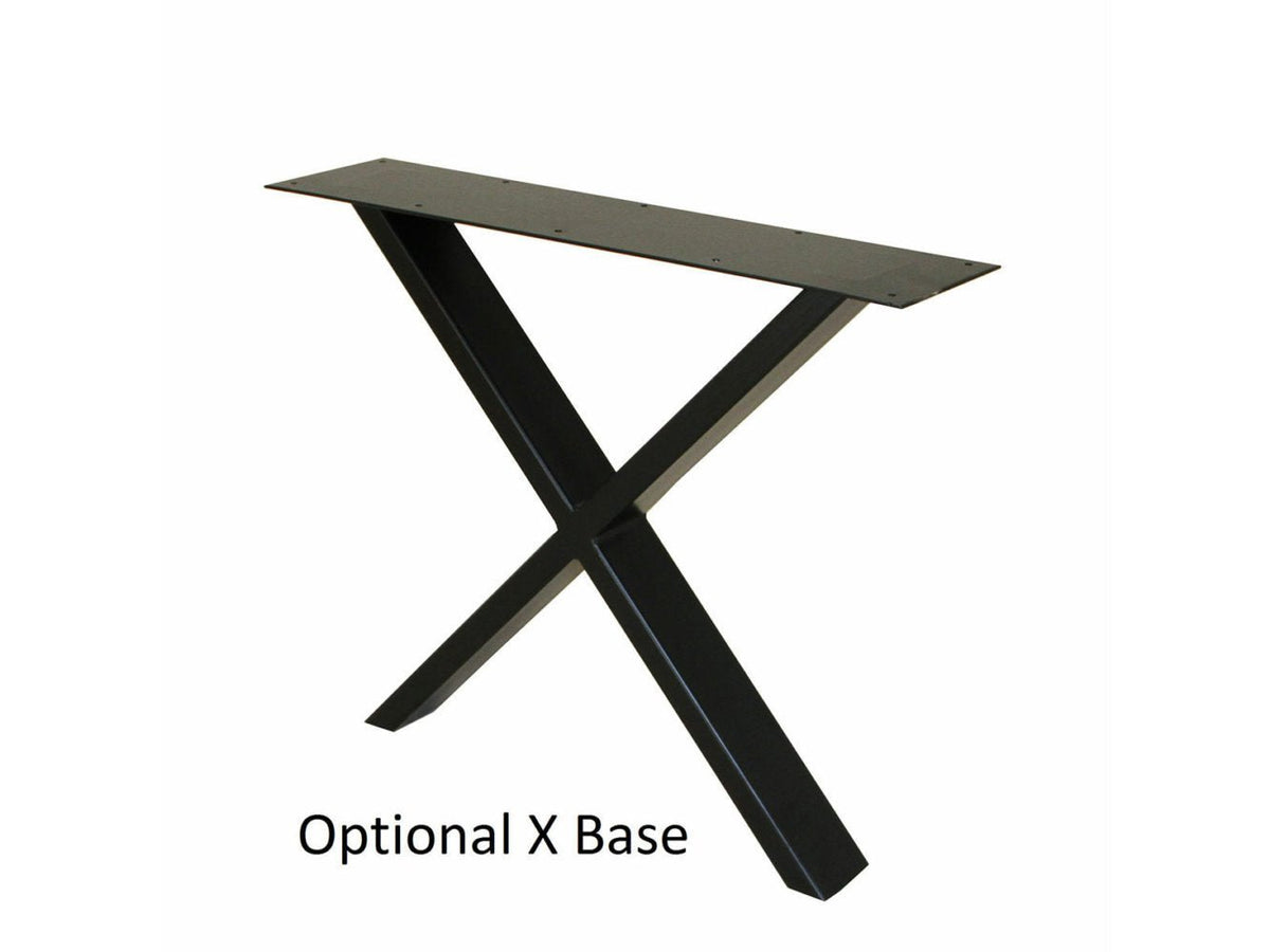 Optional X base for the bench, a black steel crossed-leg frame with a long flat mounting plate on a white background