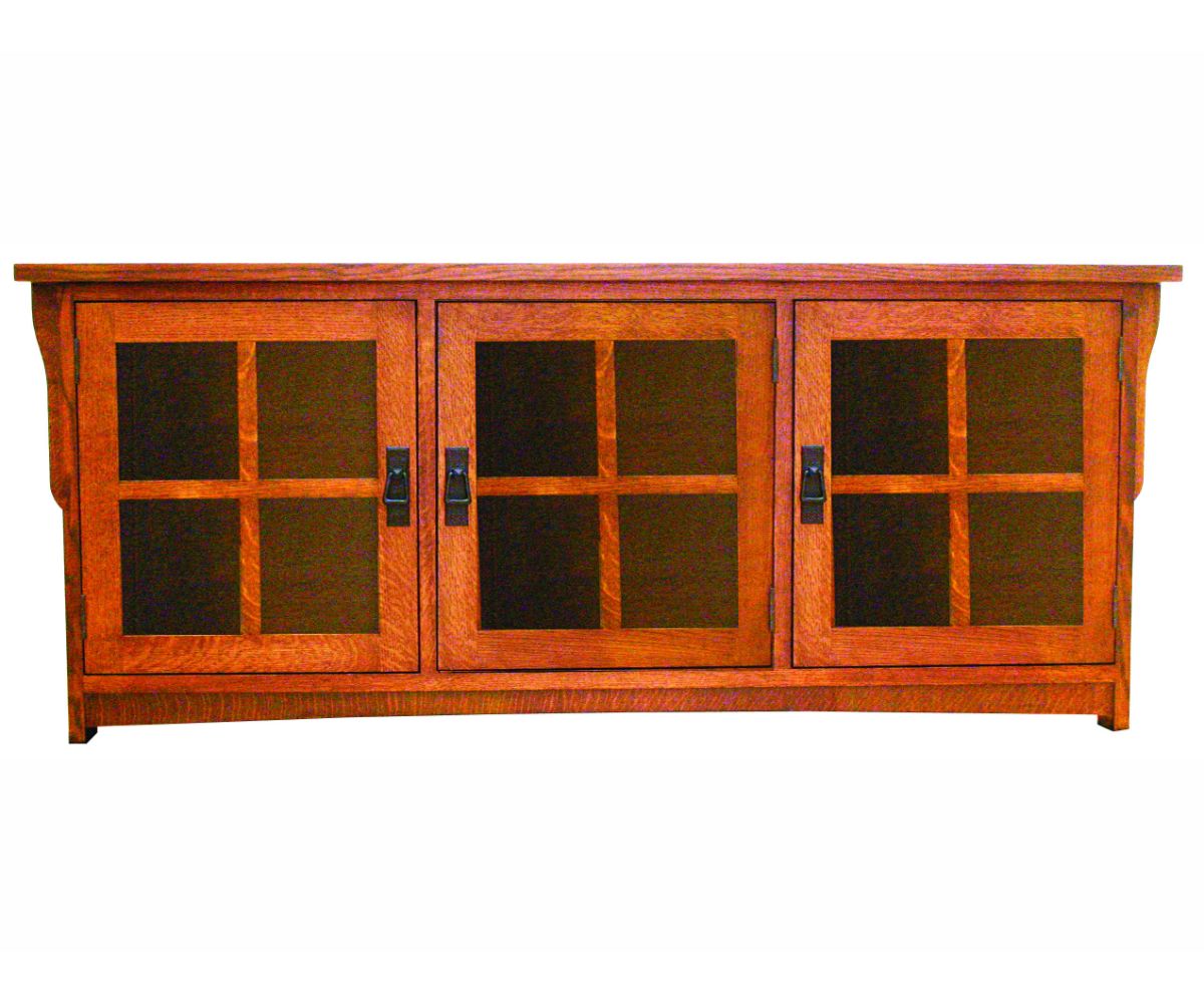 Amish Solid Wood Spanish Mission TV Console 3 Door - snyders.furniture