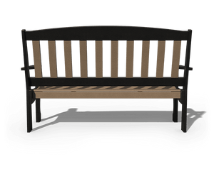 Rear view of the 5 foot poly bench showing the arched black crest rail and evenly spaced cedar back slats