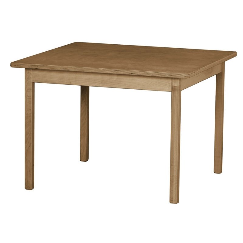 Square kid's table painted all white, with a plain apron and four straight square legs on a white background